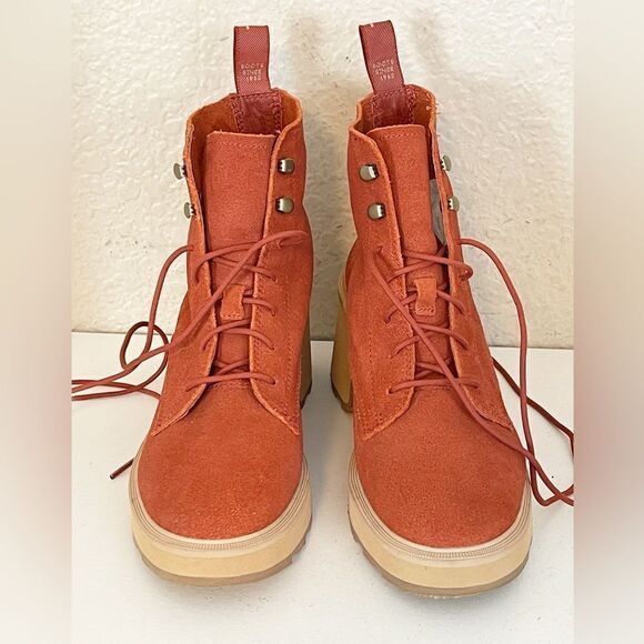 Sorel Hi Line waterproof lace up platform combat boot in orange 8 - Picture 6 of 13